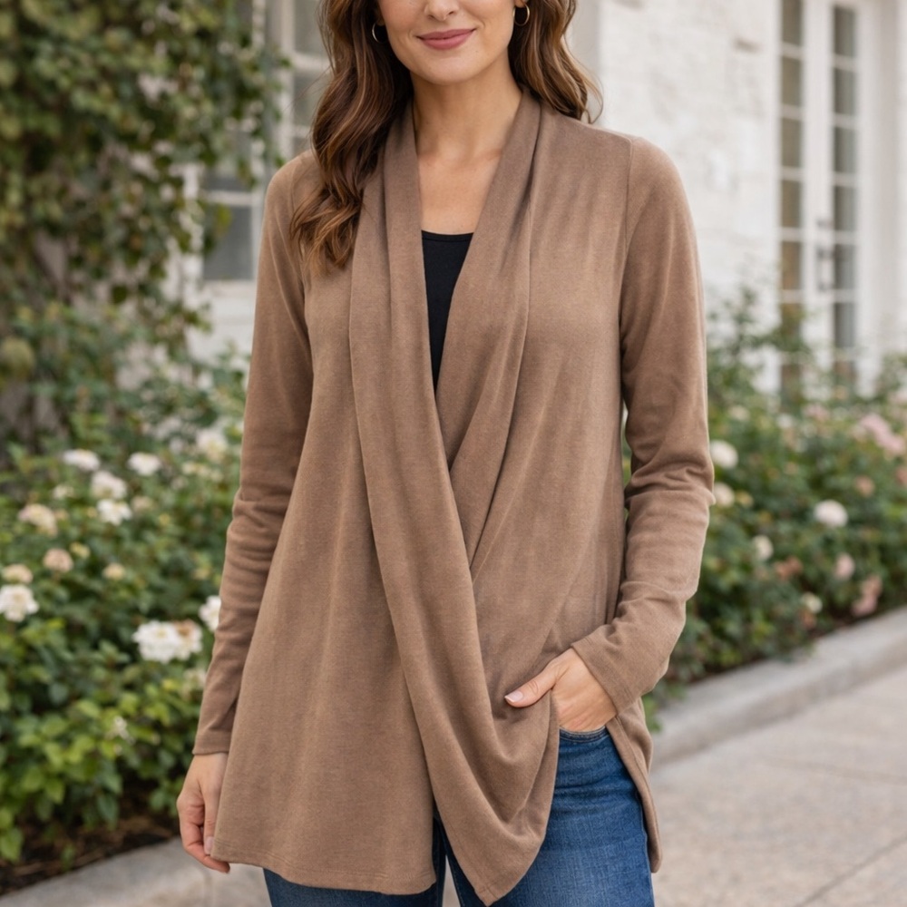 Rags & Couture Women's Beige‎ Open Front Cardigan Size M Long Sleeve